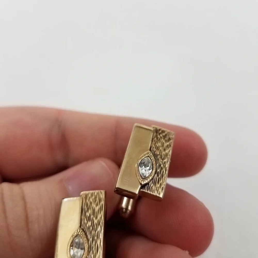 Hickok‎ Cufflinks Gold Tone Rhinestone Mid Century